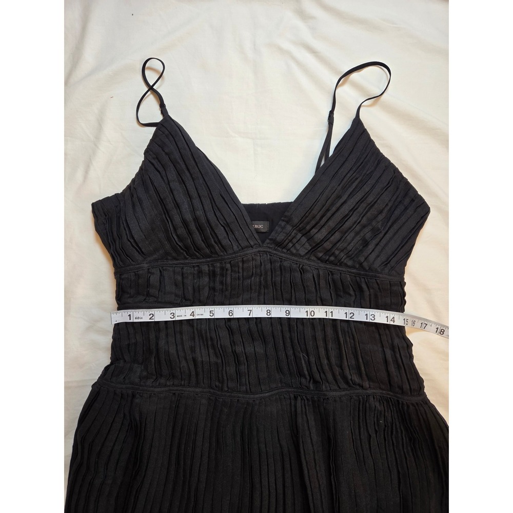 Banana Republic Black Pleated Maxi Dress Plunge V-Neck Linen Blend Size 10 - Picture 5 of 9